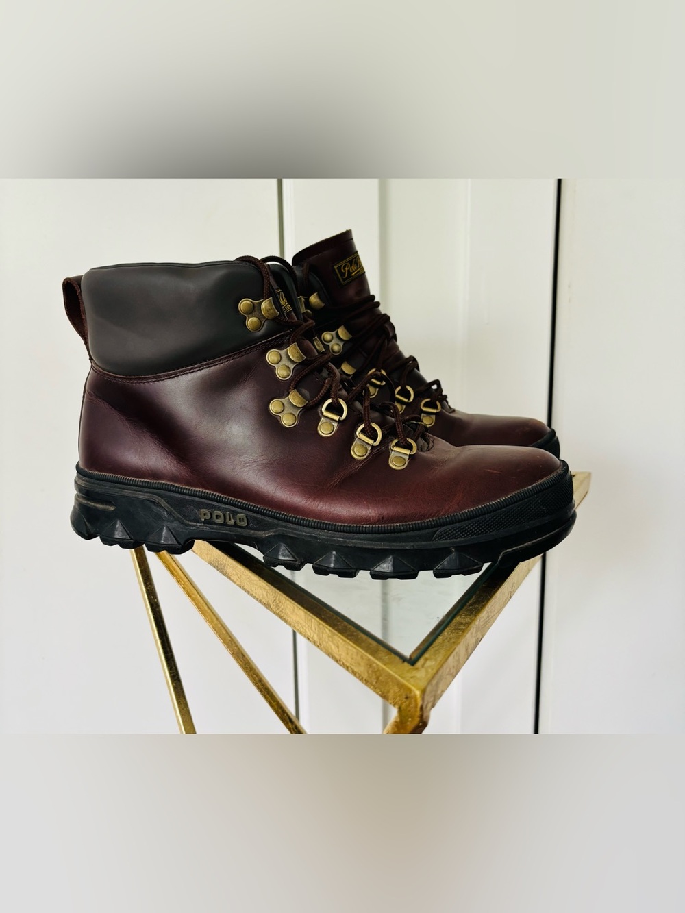 Men's Polo Ralph Lauren Leather Hainsworth Boots Brown/Red/Black size 10D